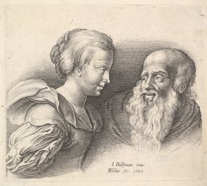 Staruszek i dziewczyna wg Hulsmana, 1635. autorstwa Wenceslaus Hollar