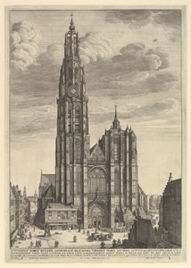 Katedra w Antwerpii Prospectus Tvrris Ecclesiae Cathedralis, 1625-77 autorstwa Wenceslaus Hollar