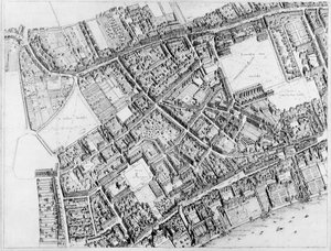 Plan z lotu ptaka zachodnio-centralnej dzielnicy Londynu, 1660-6 autorstwa Wenceslaus Hollar