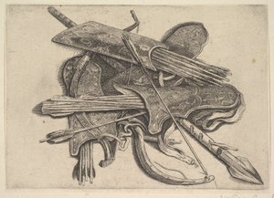 Łuki, kołczany i włócznia, 1625-77. autorstwa Wenceslaus Hollar