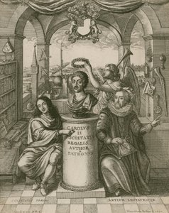 Popiersie Karola II z Lordem Brounckerem (po lewej), pierwszym prezesem Towarzystwa Królewskiego i Francisem Baconem (po prawej) autorstwa Wenceslaus Hollar