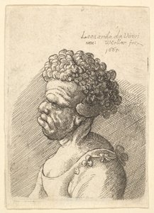 Popiersie zdeformowanej kobiety z kręconymi włosami z profilu po lewej, 1665. autorstwa Wenceslaus Hollar