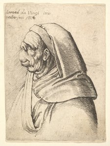 Popiersie mężczyzny z małym zadartym nosem i bardzo wysoką górną wargą, z kapturem, z profilu..., 1666. autorstwa Wenceslaus Hollar