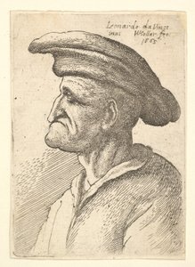 Popiersie starszego mężczyzny z nosem, który styka się z dolną wargą, noszącego szeroki kaszkiet o profilu t..., 1665. autorstwa Wenceslaus Hollar