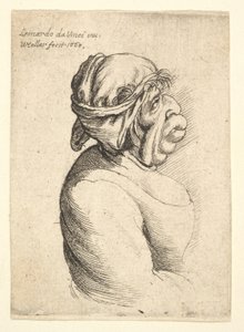Popiersie kobiety z wystającymi ustami, ubranej w wydekoltowaną sukienkę i materiał przewiązany wokół głowy..., 1660. autorstwa Wenceslaus Hollar