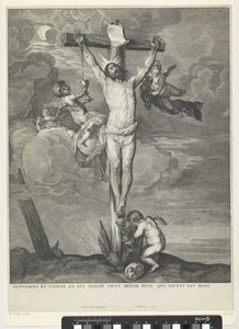Chrystus na krzyżu z aniołami autorstwa Wenceslaus Hollar