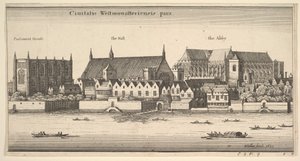 Część miasta Westminster, Westminster od rzeki, 1647. autorstwa Wenceslaus Hollar
