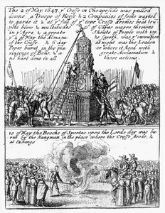 Zniszczenie Krzyża Cheapside; spalona na miejscu „Księga sportu” autorstwa Wenceslaus Hollar