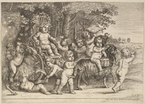 Jedenastu chłopców i trzy kozy, 1625-77. autorstwa Wenceslaus Hollar
