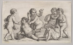 Pięciu chłopców i satyr, 1625-77. autorstwa Wenceslaus Hollar