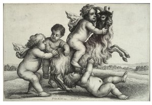 Czterech małych chłopców i koza autorstwa Wenceslaus Hollar