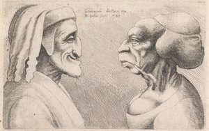 Groteskowe sylwetki mężczyzny i kobiety naprzeciw siebie autorstwa Wenceslaus Hollar