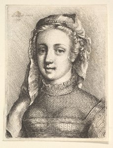 Głowa i ramiona kobiety z welonem i przezroczystym nakryciem na szyję, 1645. autorstwa Wenceslaus Hollar