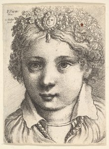 Głowa młodej dziewczyny w wysadzanym klejnotami nakryciu głowy, ca. 1645. autorstwa Wenceslaus Hollar