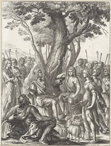 Pasterz Meliboeus sędziuje grę pasterzy Corydon i Thyrsis Dzieła Wergiliusza (tytuł serii) autorstwa Wenceslaus Hollar