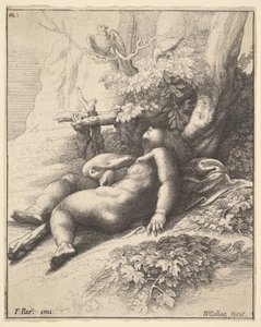 Niemowlę Herkules śpi, 1625-77. autorstwa Wenceslaus Hollar