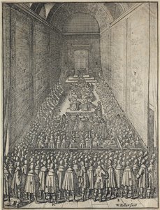 Wnętrze Izby Lordów w sesji, Pałac Westminsterski, Londyn, ok. 1650 autorstwa Wenceslaus Hollar