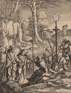 Jezus konfrontujący się ze swoimi krytykami. autorstwa Wenceslaus Hollar