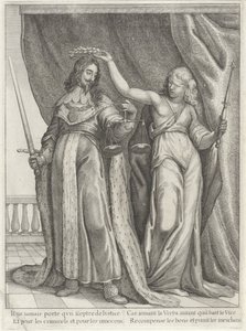 Król Karol I z Anglii uwielbiony przez Justitia autorstwa Wenceslaus Hollar