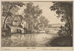 Krajobraz z wędkarzem, 1650. autorstwa Wenceslaus Hollar
