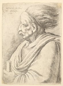 Mężczyzna o karykaturalnych rysach twarzy i włosach spływających z tyłu, w połowie długości do lewej, 1648. autorstwa Wenceslaus Hollar