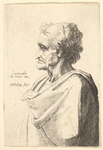 Mężczyzna o smutnym wyrazie twarzy po lewej stronie, z ręką wyłaniającą się z płaszcza, 1625-77. autorstwa Wenceslaus Hollar