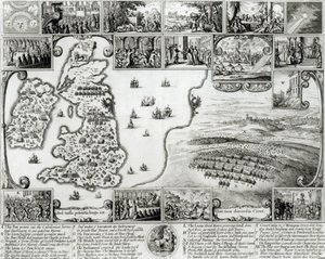 Mapa Anglii z czasów wojny secesyjnej i widok Pragi, 1632 r