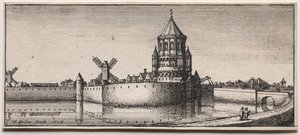 Brama miejska z fosą, 1676 r. autorstwa Wenceslaus Hollar