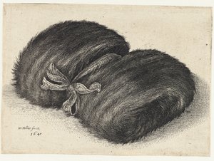 Futrzana mufka ozdobiona wstążką Mufki (tytuł serii) autorstwa Wenceslaus Hollar
