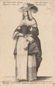 Kobieta-Premier Antwerpii, w Dekoracjach Domowych. autorstwa Wenceslaus Hollar
