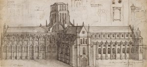 Katedra Stara św Pawła od strony płn-wsch, połowa XVII w. autorstwa Wenceslaus Hollar