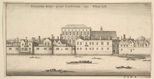 Pałac Królewski pod Londynem, powszechnie znany jako White-hall Royal Palace of Whitehall, Londyn, ca. 1647 autorstwa Wenceslaus Hollar
