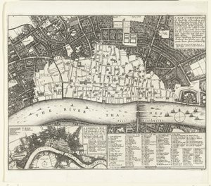 Mapa Londynu po wielkim pożarze w 1666 r Mapa lub Groundplot of the City of London and the Suburbes (...) (tytuł na obiekcie)