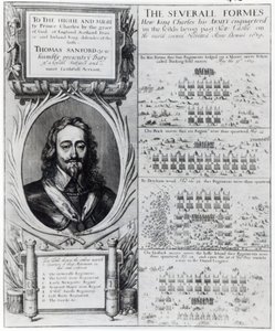 Portret króla Karola I z diagramami przedstawiającymi formację jego wojsk podczas wojny biskupiej, ok. 1639 autorstwa Wenceslaus Hollar