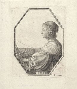 Portret kobiety za wirginałem autorstwa Wenceslaus Hollar