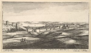 Perspektywa dolnej części Tangeru, ze wzgórza na zachód od Białej Sali, 1669-73. autorstwa Wenceslaus Hollar