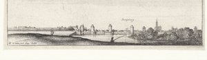 Krajobraz rzeki z widokiem na Strasburg Widoki na rzekę w Niemczech i Niderlandach (tytuł serii) autorstwa Wenceslaus Hollar