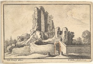 Ruiny i zakratowana brama na wzgórzu Esquiline w Rzymie, 1673. autorstwa Wenceslaus Hollar