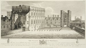 Pałac Whitehall, z rysunku w Bibliotece Pepysian, Cambridge, wydany w 1809 r. autorstwa Wenceslaus Hollar