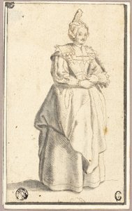 Pani z małą podniesioną czapką, według odbitki z La Noblesse autorstwa Wenceslaus Hollar