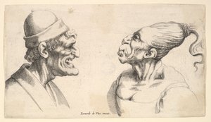 Dwie zdeformowane głowy, 1625-77. autorstwa Wenceslaus Hollar