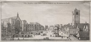 Widok na Londyn: New Palace Yard z Westminster Hall i Clock House, 1647. autorstwa Wenceslaus Hollar