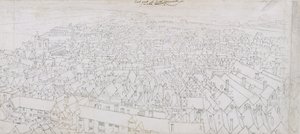 Widok na wschodnią część Southwark Patrząc w stronę Greenwich (długopis, czarny i brązowy tusz i ołówek na papierze wykładanym) autorstwa Wenceslaus Hollar