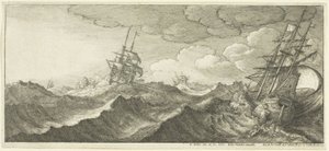 Okręt wojenny w dolinie fali autorstwa Wenceslaus Hollar