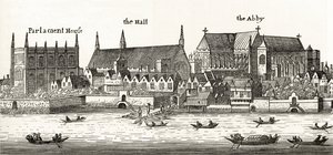 Westminster w 1647 r., z "London Pictures: Drawn with Pen and Pencil", autorstwa Rev. Richarda Lovetta, opublikowanego w 1890 r. autorstwa Wenceslaus Hollar