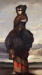 Zima: Dama, pełnometrażowa, w egzotycznym kostiumie, nosząca maskę, w krajobrazie autorstwa Wenceslaus Hollar