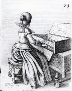 Kobieta grająca na klawiaturze, 1635 autorstwa Wenceslaus Hollar