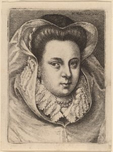 Kobieta w białym welonie i czarnym kapeluszu (Mary Stuart?) autorstwa Wenceslaus Hollar
