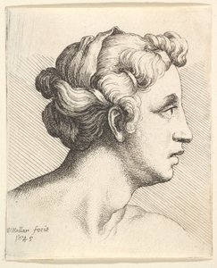 Kobieta ze związanym warkoczem włosów z profilu po prawej, 1645. autorstwa Wenceslaus Hollar