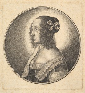 Kobieta z ciemnymi włosami i kokardą z profilu po lewej, 1642. autorstwa Wenceslaus Hollar